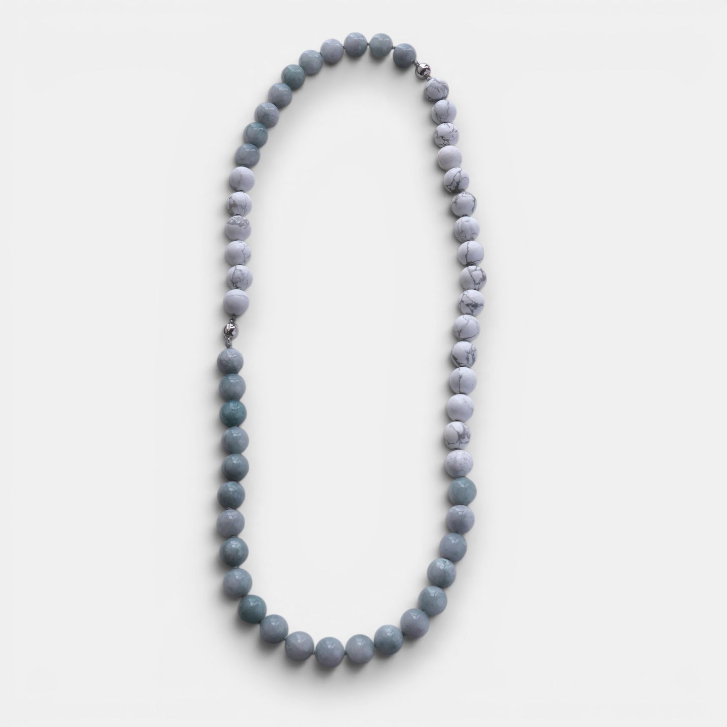 Hollywood Road Stories Bonham beaded necklace featuring white howlite and slate blue chalcedony stones.
