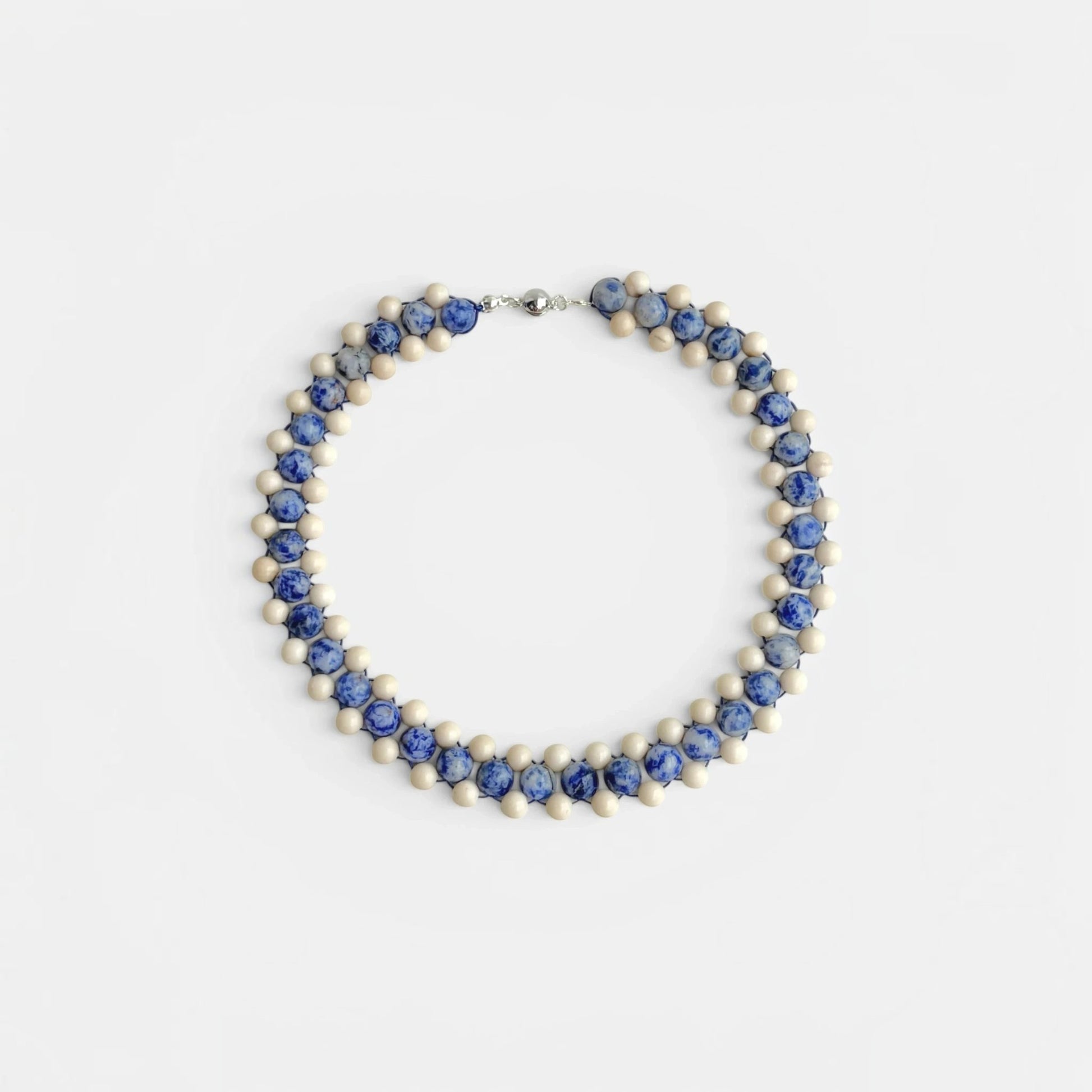 blue sodalite and cream jasper choker necklace with silver clasp designed by Hollywood Road Stories