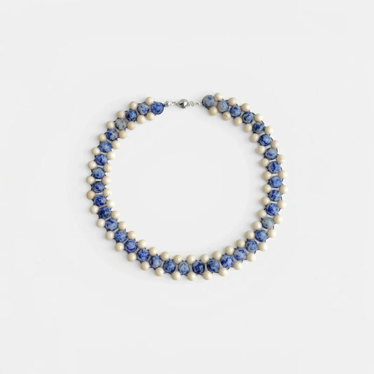 blue sodalite and cream jasper choker necklace with silver clasp designed by Hollywood Road Stories