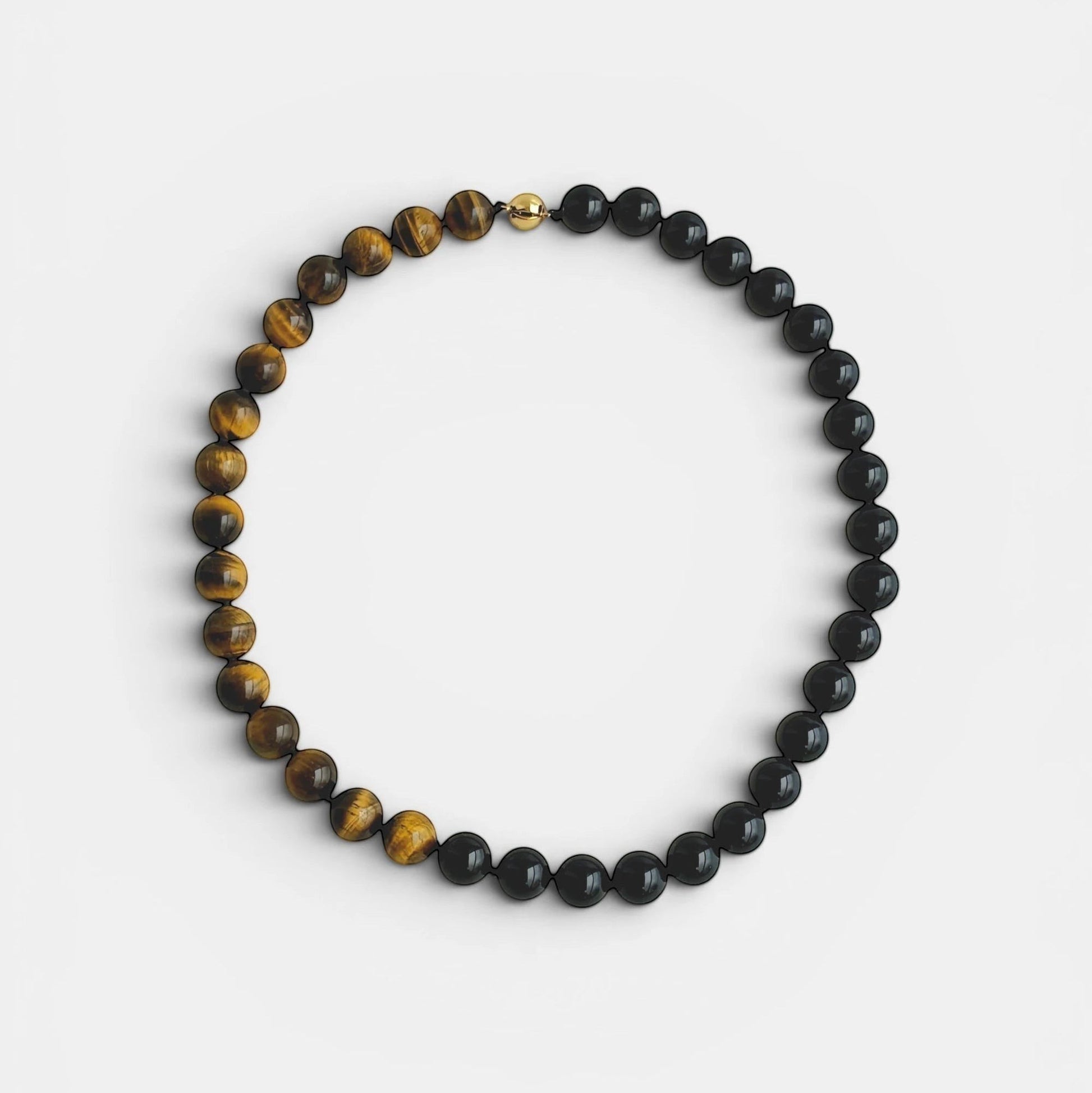 modern minimalist beaded choker necklace in onyx and tiger's eye