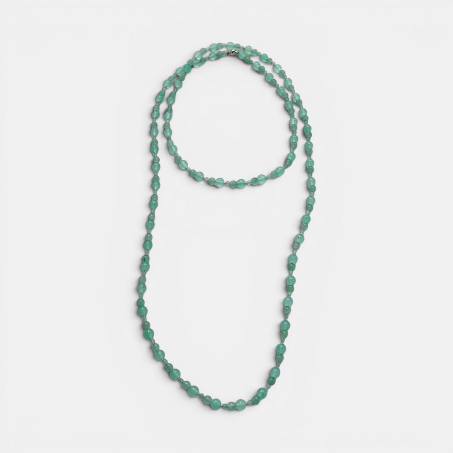 Hollywood Road Stories multi-strand necklace featuring smooth, round seafoam green aventurine gemstone beads.