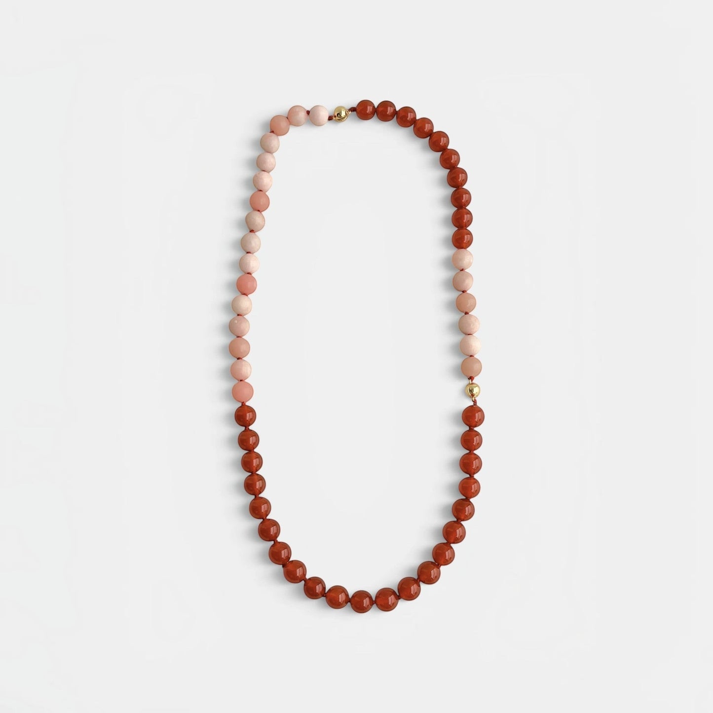 Carnelian and pink opal statement necklace, modern color-block gemstone jewelry with magnetic clasp, handcrafted designer beaded necklace.